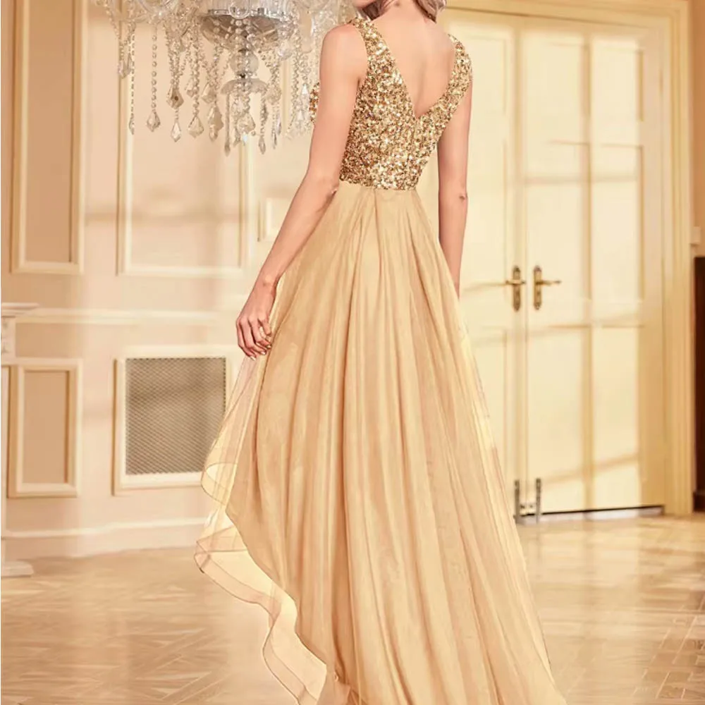 Robes mère de la mariée élégantes personnalisées, sans manches, paillettes, longueur au sol, robes formelles de luxe, col en v, robes de soirée de mariage