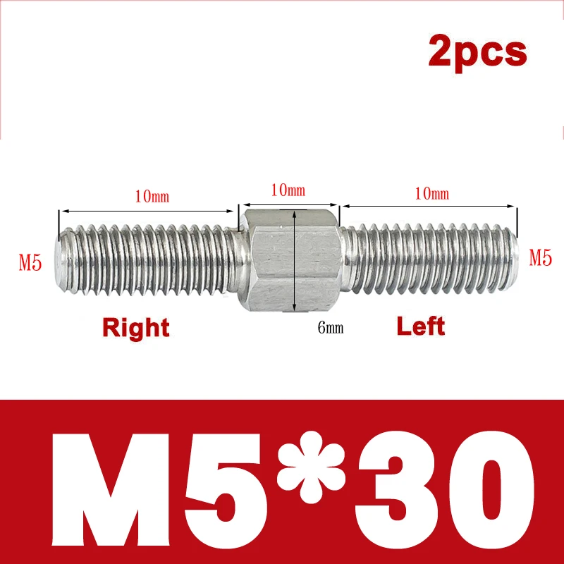 M5 304 Stainless Steel Left and Right Threaded Double Head Threaded Rod Length 30/40/50/60-100mm Positive and Negative Bolts