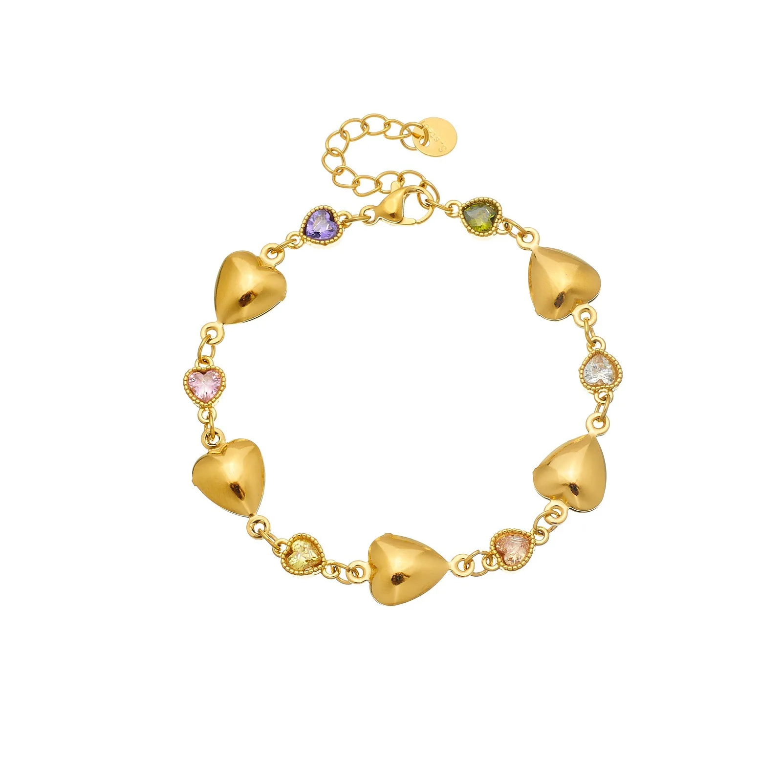 18K Gold Heart Star Charm Bracelet Colorful Crystal Stainless Steel Hypoallergenic Colorfast Jewelry for Women Daily Wear Gift