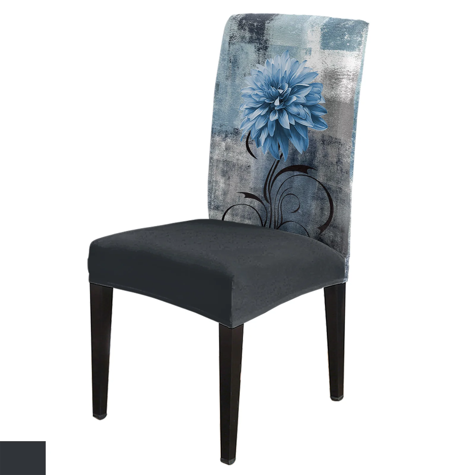 

Dahlia Oil Painting Abstract Texture Plant Flower Blue Chair Cover Dining Spandex Stretch Seat Covers Home Office Chair Case Set