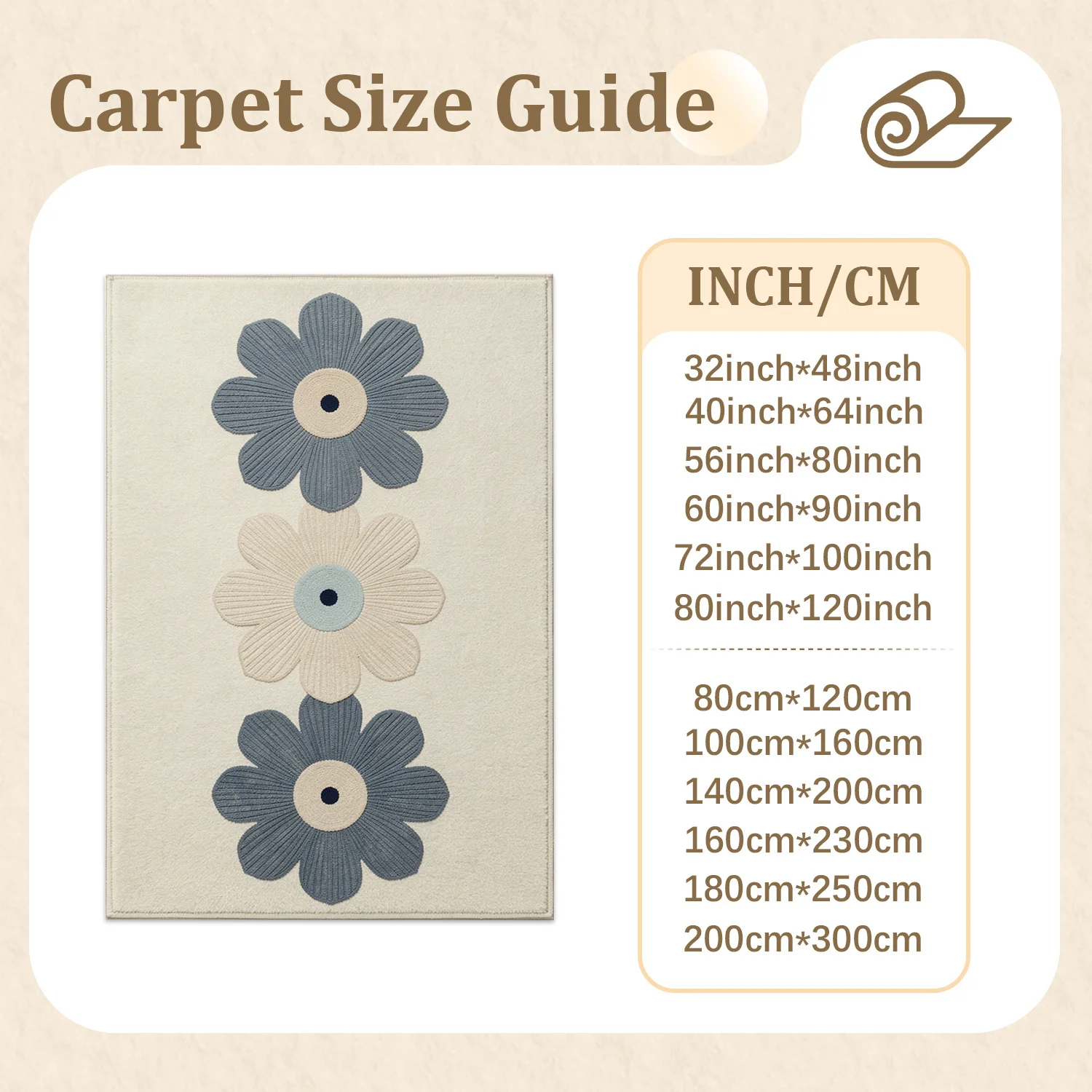 3 Flower Pattern Area Rug, Velvet Fabric, Machine Washable, Perfect for Living Room, Bedroom, Entryway, Great for Halloween, Thanksgiving, Christmas, New Year, Black Friday, Cyber Monday Home Decor