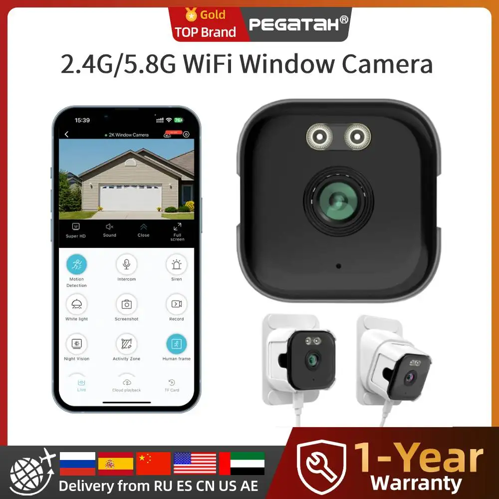 2K HD Smart Window Camera, 2.4G/5.8G WiFi, AI Human Detection, 5x Zoom, Full Color Night Vision, 24/7 Recording, Two-Way Alexa