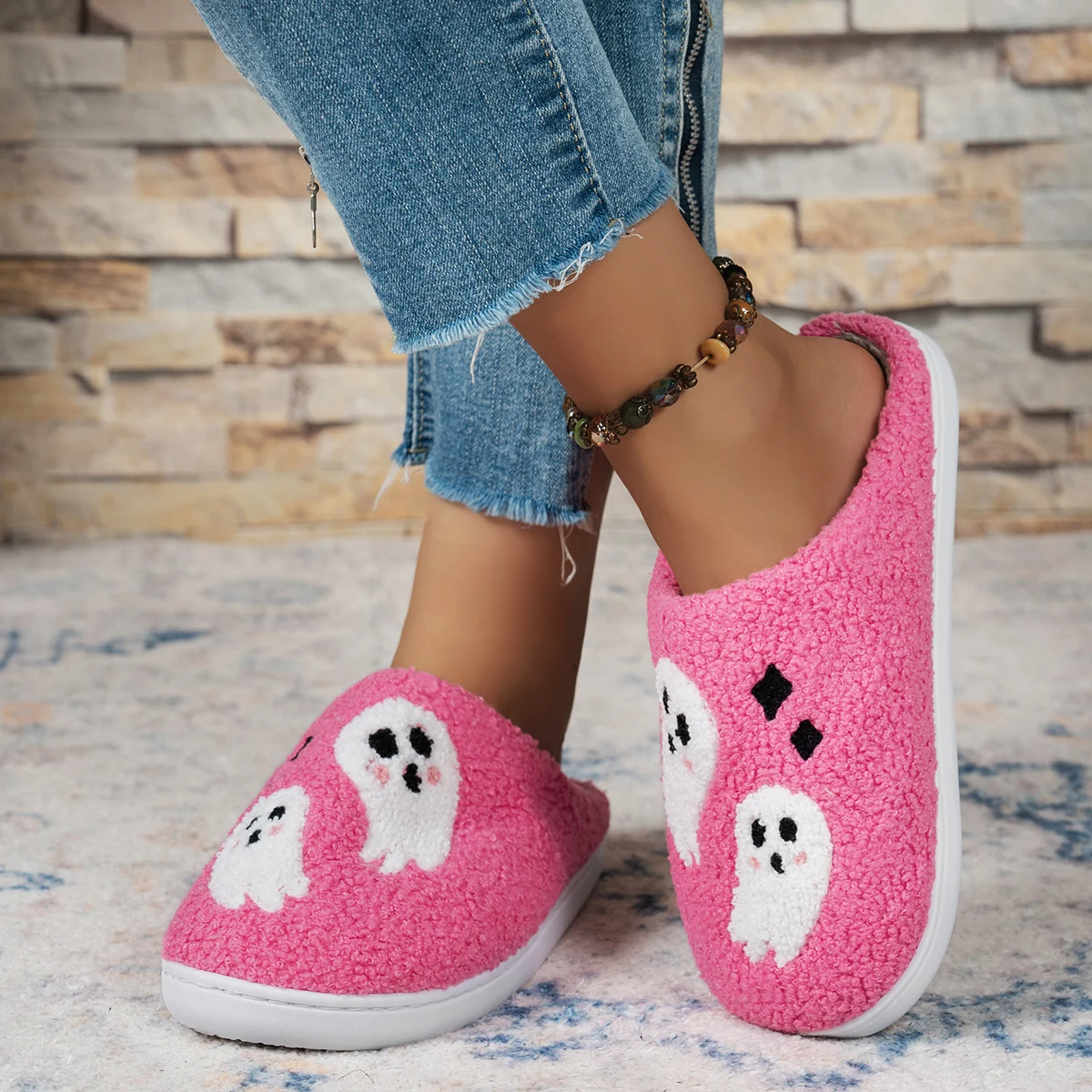 Embroidery Shoes - Pantofole da donna in peluche a