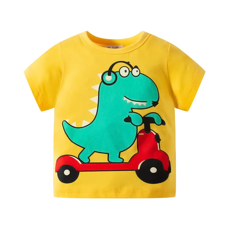 Children's Summer Clothes 18M-8Y Boys' Cartoon Dinosaur Pattern Front and Back Printed Pure Cotton T-shirt with Baby Half Sleeve