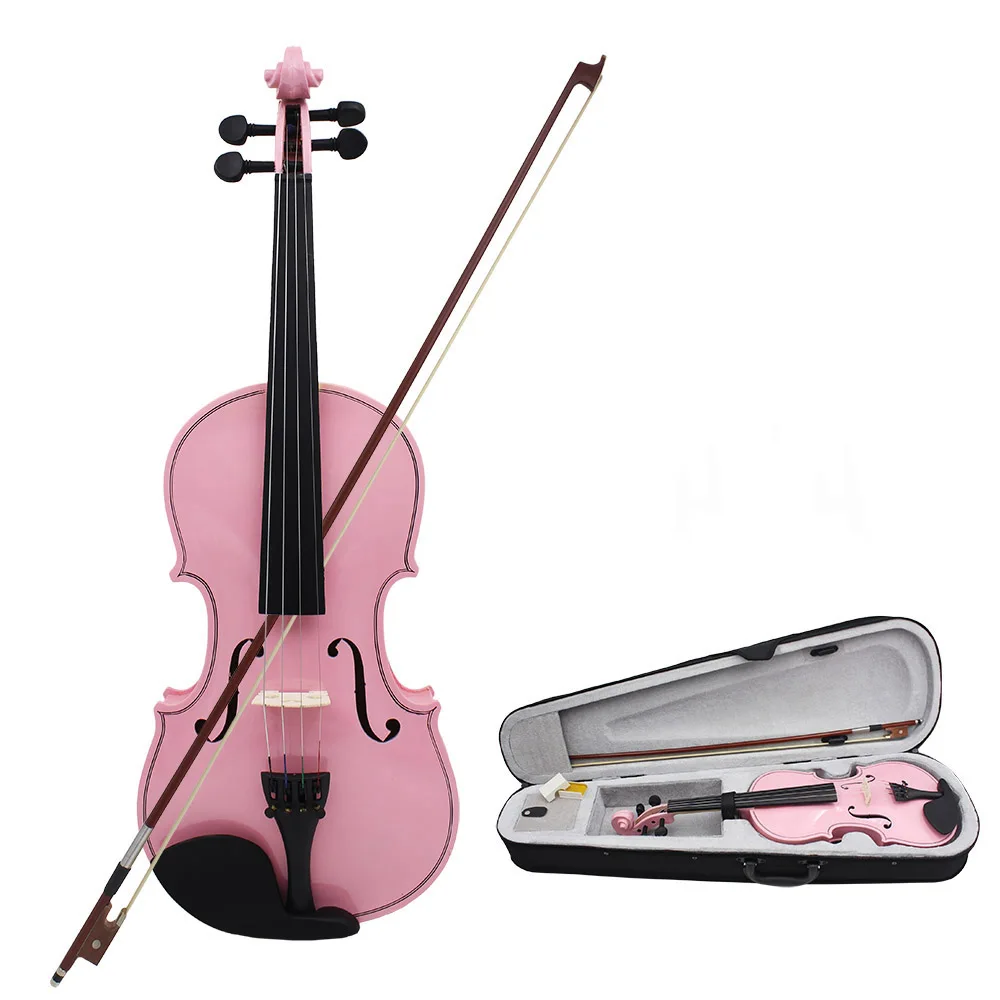 4/4 Beginners Pink Violin Maple Panel Violin with Case Bow Strings Shoulder Rest Parts Suitable Child Music Lesson Study