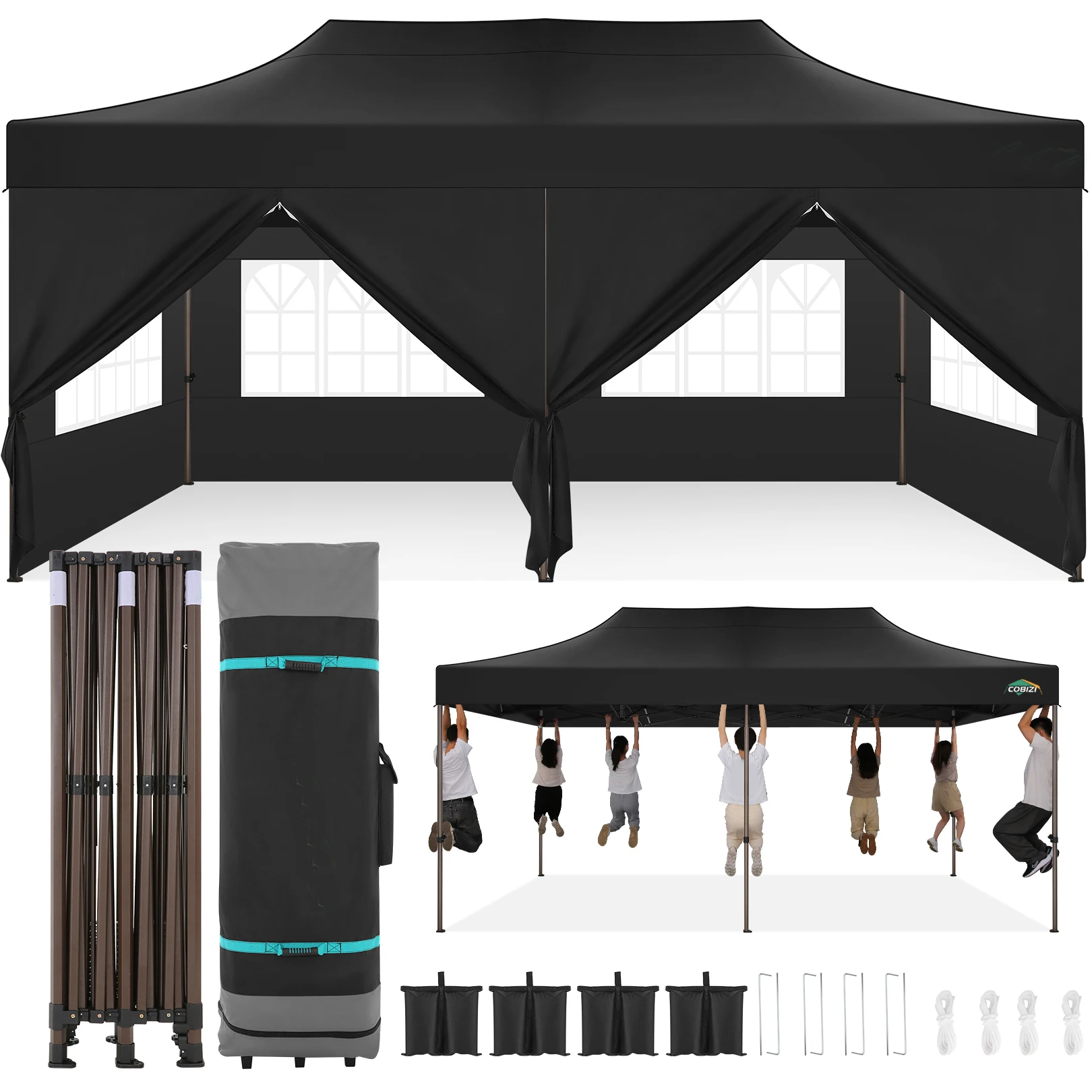 Heavy Duty 10x20 Pop up Canopy Tent with 6 Sidewalls, Commercial Instant Canopies Tents for Parties Waterproof Gazebos