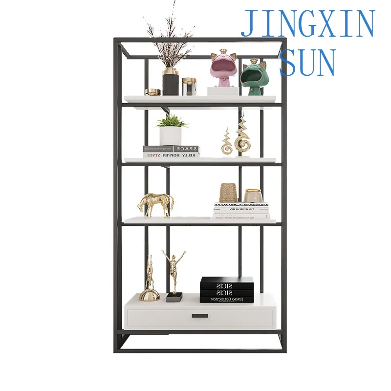 Light luxury stainless steel bookshelf designer living room partition modern simple storage display rack Italian bogu shelf book