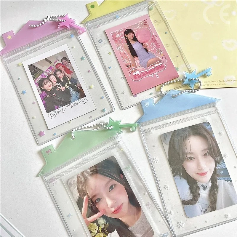 INS نمط Kawaii منزل على شكل حامل بطاقة الصورة ل 3 بوصة صور K-Pop المعبود Photocard حامل الغطاء الواقي غطاء بطاقة الهوية