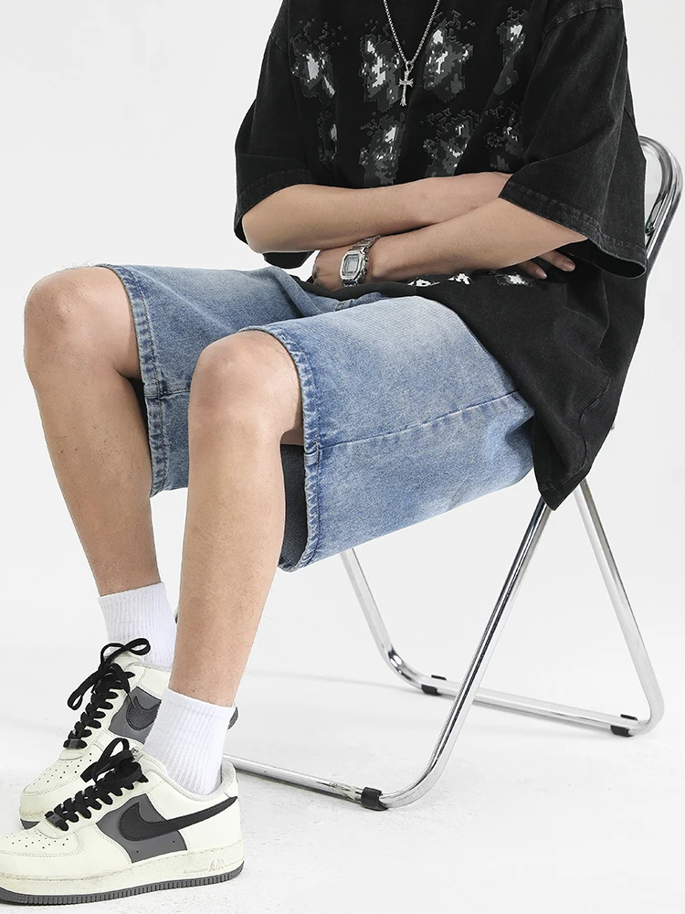 

Модная уличная одежда, мужские джинсовые шорты, летние свободные ретро-шорты в стиле Харадзюку, мотоциклетные шорты