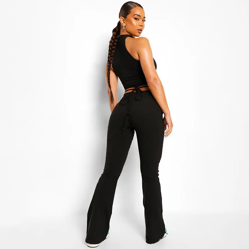 Y2K V-Shape Waist Flare Pants Fashion Style Sexy Strechy Trousers Women Lace Up High Waist Low Rise Harajuku Solid Full Length
