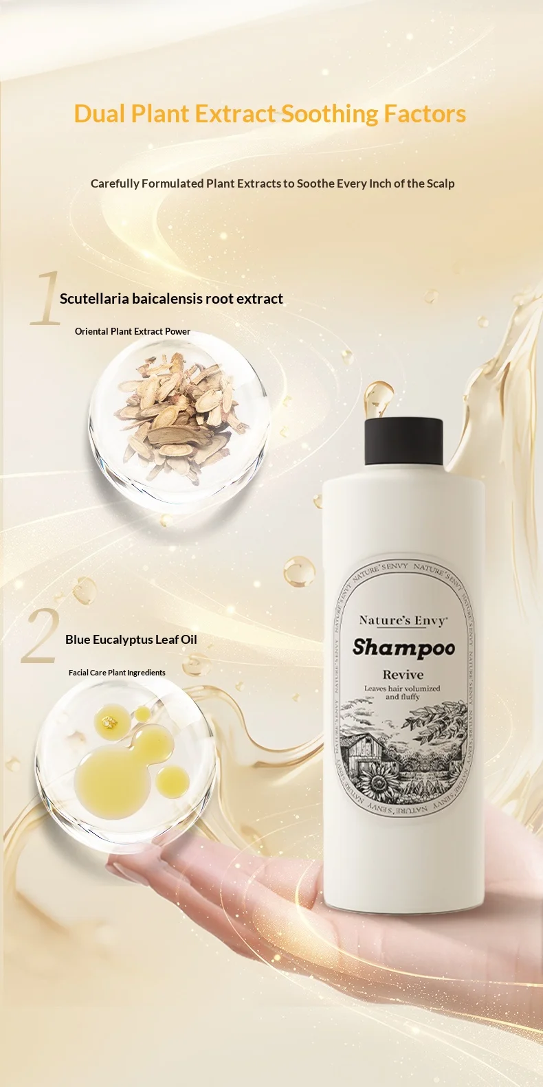 Nature's Envy Revive 281ml Shampoo - Scalp Care Soothing Formula for Volumized Fluffy Hair with Herbal Extracts