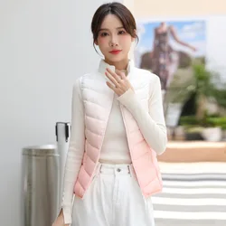 Autumn Winter Warm Gradient Down Waistcoat Jacket Women Ultra Light White Duck Down Vest Lady Short Sleeveless Bigsize Tank Coat