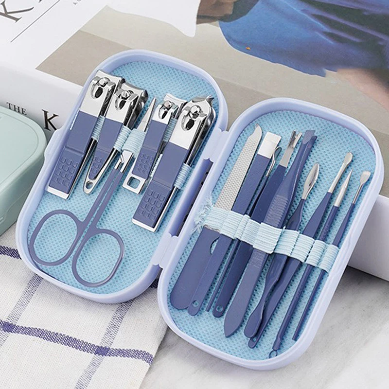 8/14/18pcs Nail Clipper Set Stainless Steel Manicure Pedicure Kit Portable Travel Case Earpick Nail File Tool Foot Cuticle Care