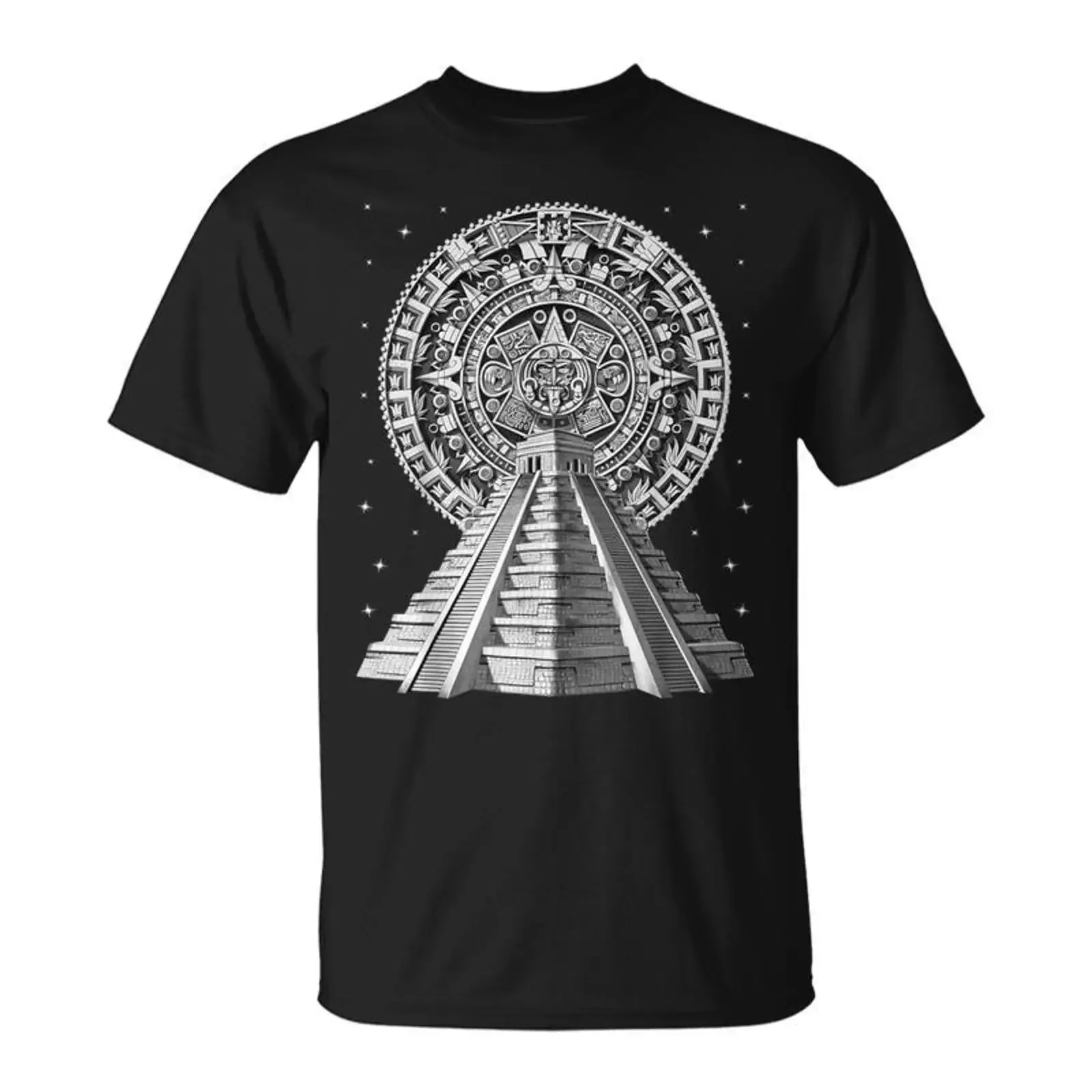 Aztec Pyramid Ancient Calendar Mayan Symbol T Shirt Monsterry vintage Washed Breathable Comfortable Stylish Casual