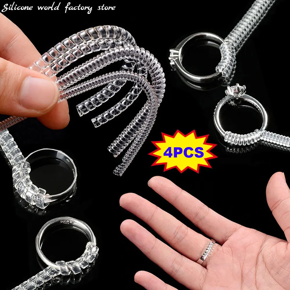 

Silicone World 4PCS/Set Ring Adjuster Invisible Transparent Tightener Spiral Spring Based Rings Size Reducer Tools Jewelry Guard