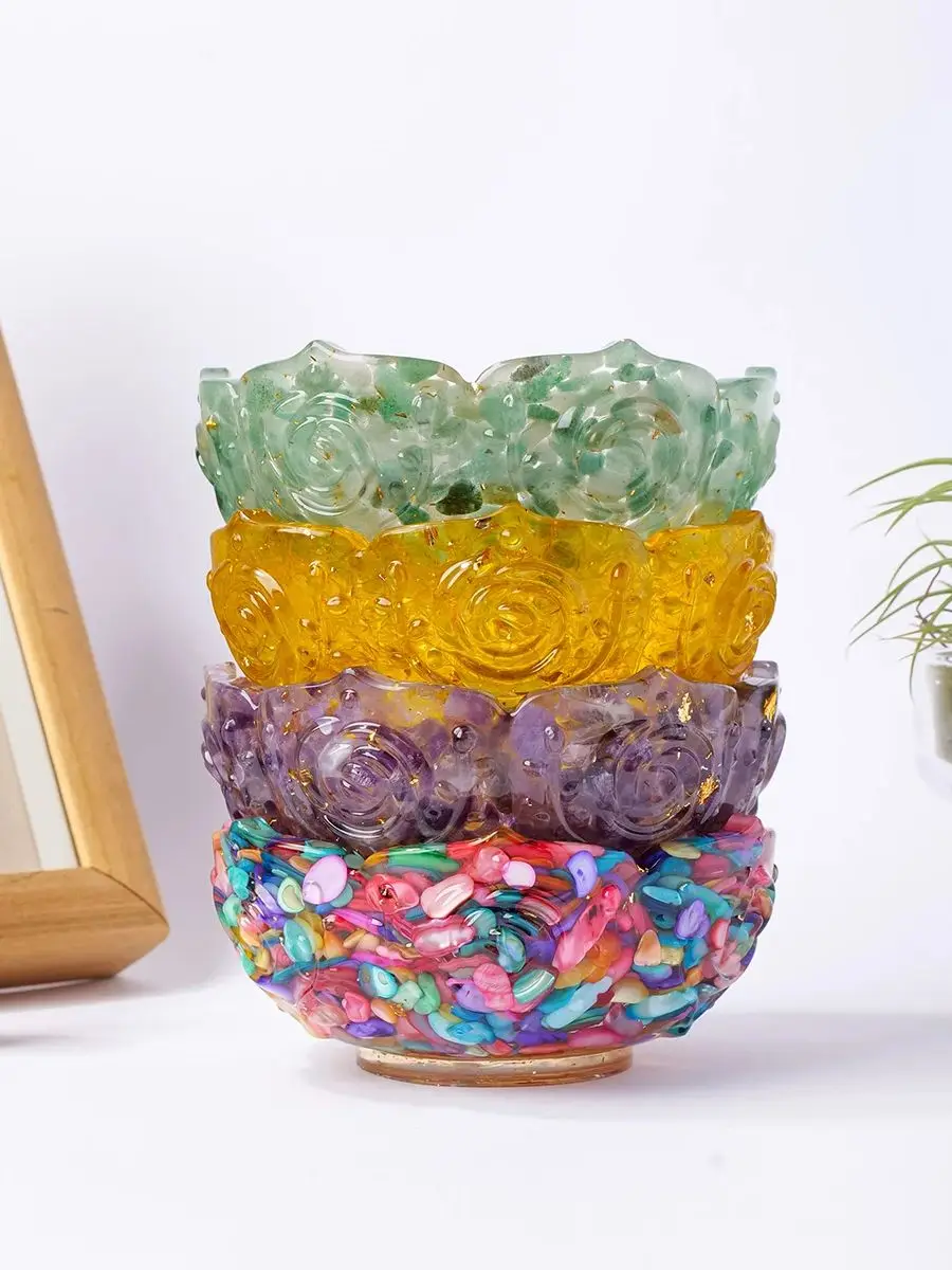 AliExpress Runyangshi 1PC Natural Crystal Gravel Epoxy Resin Lotus Shape Big Bowl Meditation Gift For Home Decor DIY Crystal Delicate Gift
