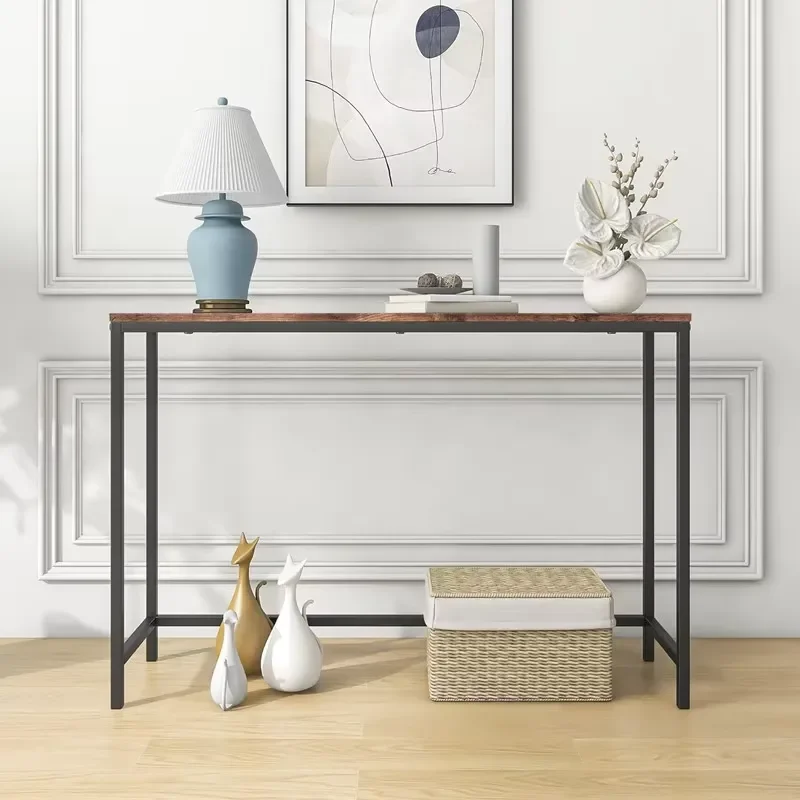 Narrow Rustic Brown Black Console Table Thin Sofa Table Side Display Table for Hallway Living Room Storage Racks Shelving