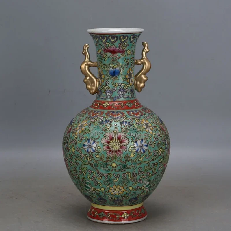 

Порошок Qing Qianlong, искусственный цветок с золотыми двумя ушками, коллекция для дома, ручная работа, антиквариат