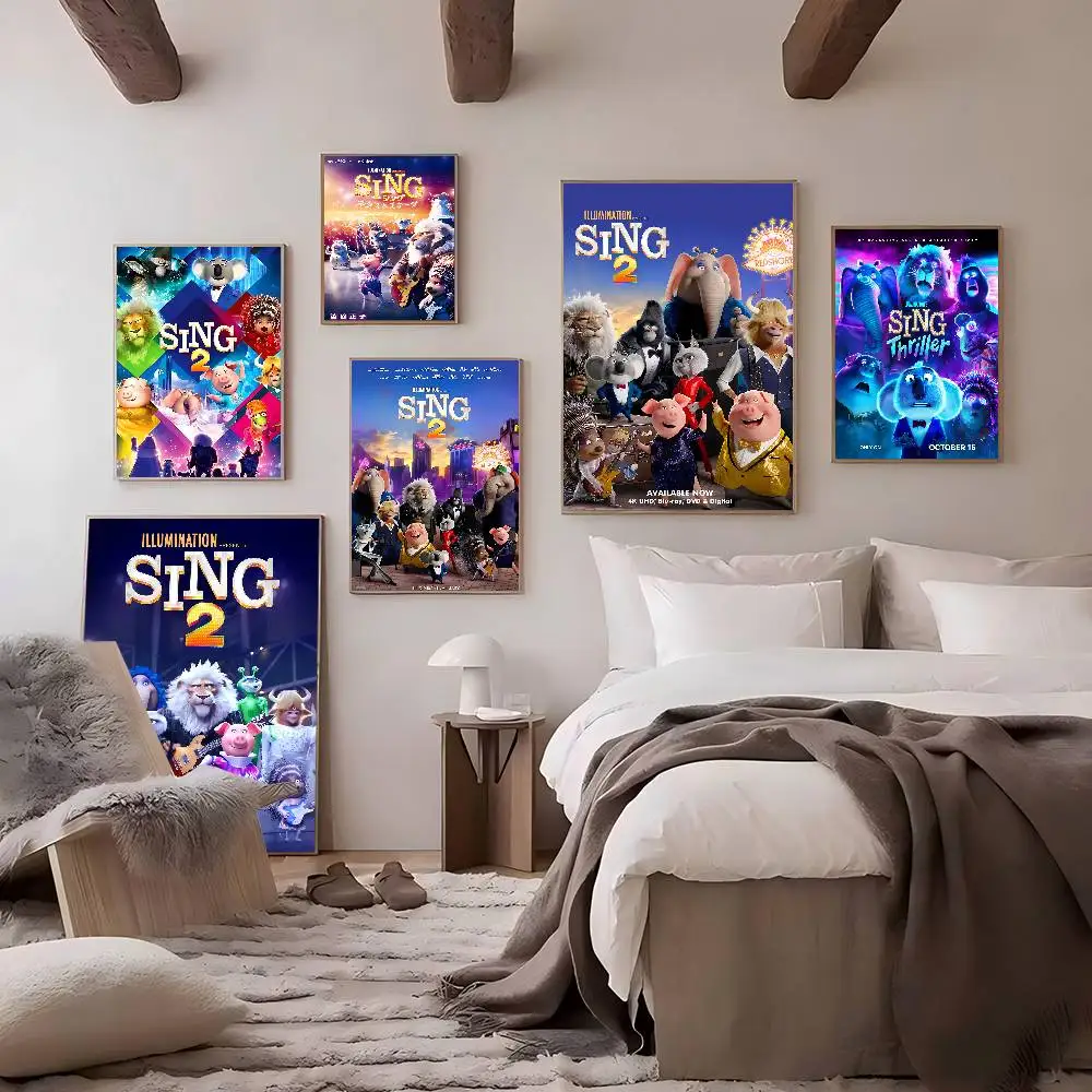 Sing 2 Movie Anime Posters Sticky Whitepaper Sticker DIY Room Bar Cafe Kawaii Room Decor