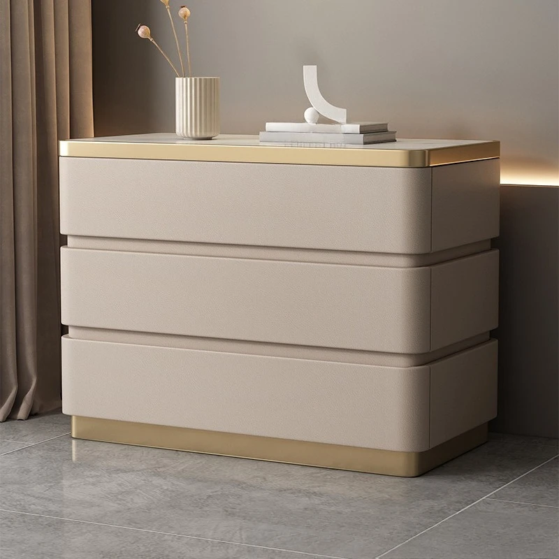 80Cm wide bedside table three-layer large size simple solid wood three-bucket cabinet