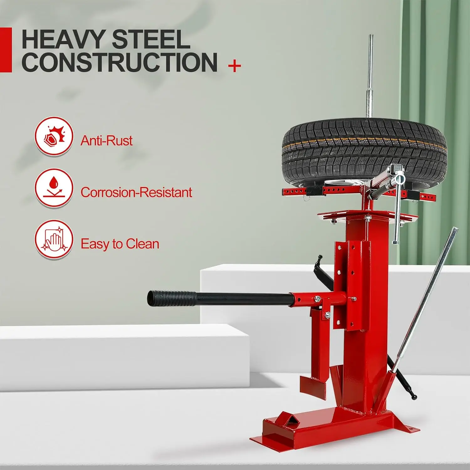 Manual Tire Changer with Portable Bead Breaker for 8-16 Inch Tires – Steel Construction, Stable Rectangular Base, Tire & Wheel Protection