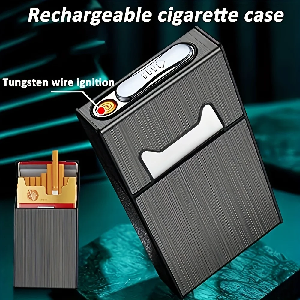 Cigarette case with lighter, 2 in 1 USB rechargeable windproof electric lighter, whole pack of 84mm 20pcs cigarette case
