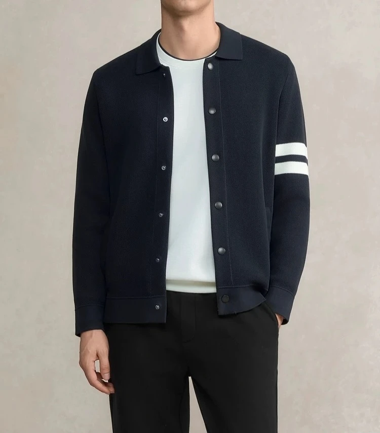 Cardigan con risvolto a righe di marca avanzata di lusso da uomo nuovo bottone unico maglione lavorato a maglia casual cappotto moda semplice tasca comfort top