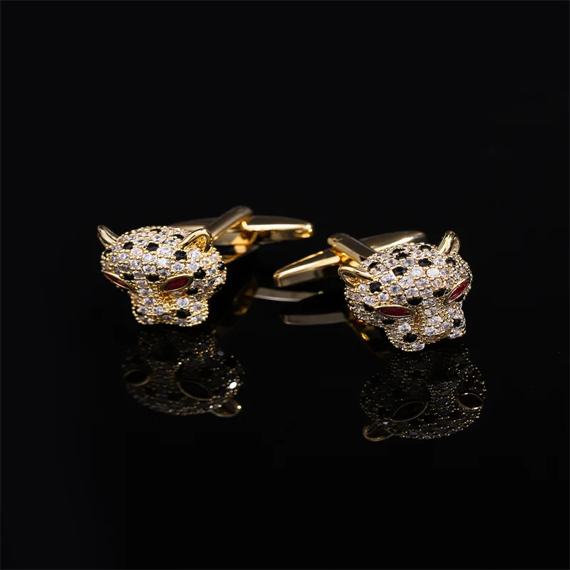 Luxuriöse Strass-Tigerkopf-Manschettenknöpfe für Herren Französische Hemdknöpfe Business-Bankett-Manschettenknöpfe Accessoires Hohe Qualität – Detail 5