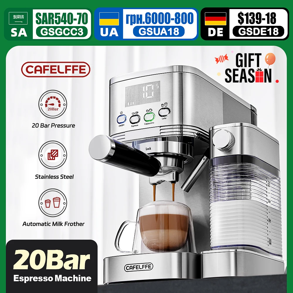 Cafelffe Fully Automatic Espresso Machines Automatic Milk Froth Ground Coffee Stainless Steels Cappuccino maker Cafeteria 20Bar