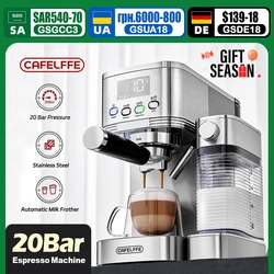 Cafelffe-máquinas de Espresso totalmente automáticas, vaporizador de leche, café molido, acero inoxidable, cafetera capuchino, cafetería, 20bar