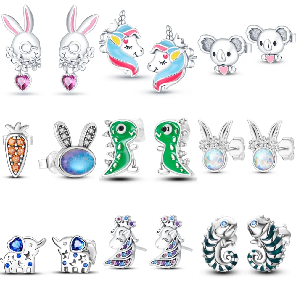 925 Sterling Silver Rabbit Animal SeriesStud Earrings Zircon For Women Exquisite Daily Wear Jewelry Accessories Party Gifts