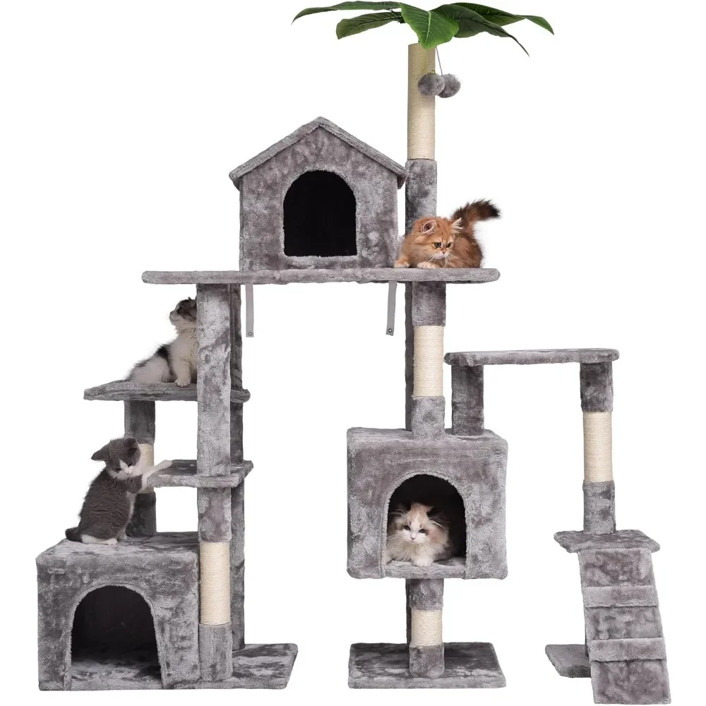 

Multi-Level Cat Tree, Activity Centre Cat Tower Furniture with Sisal-Covered Scratching Posts, Dual Padded Plush Perches