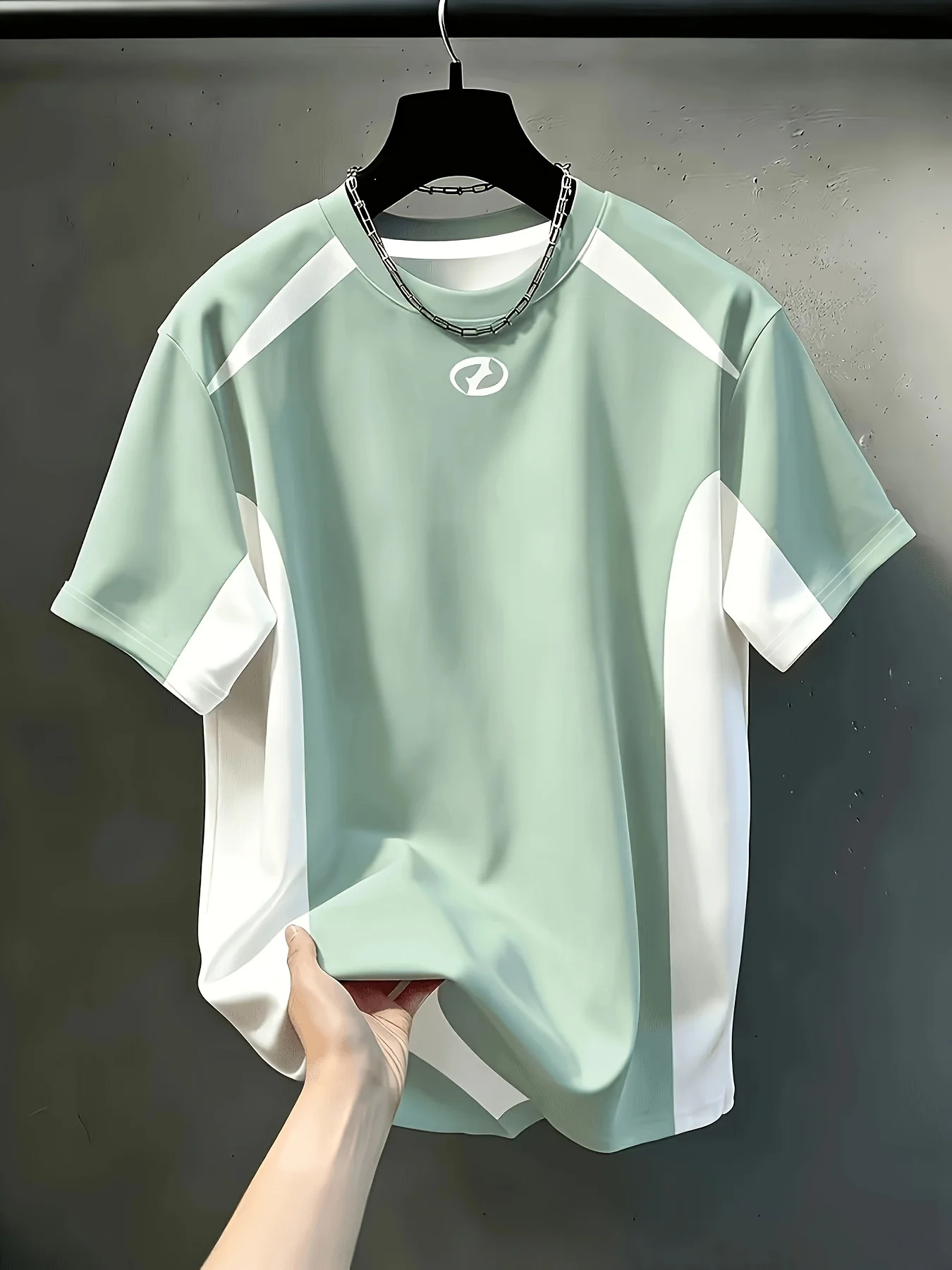 Men's Summer Color-Blocked Sports T-Shirt With Multi-Color Logo Print Round Neck Quick-Dry Short-Sleeve Fitness Top