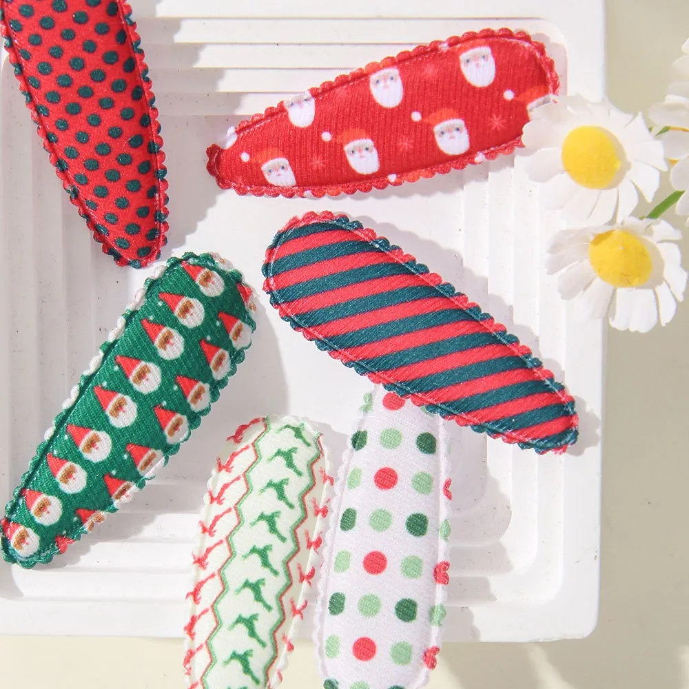 200pcs Baby Christmas Tree Santa Dot Prints Drop Snap Hair Clips for Women Girl Hair Clamp Pins Hairpins BB Barrettes Kids Bulk