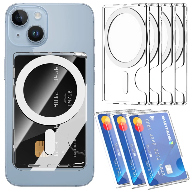 Magnetic Cellphone Wallet Holder Card Bag Detachable Clear Card Sleeve Case For Magsafe iPhone 16 15 14 Pro Max 13 Mini Samsung