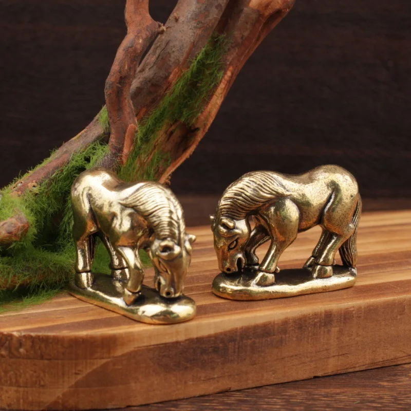 1/2Pcs Popular Animal Small Ornament Horse Grazing Ornament Brass Ornament Horse Year Pony Horse Ornament