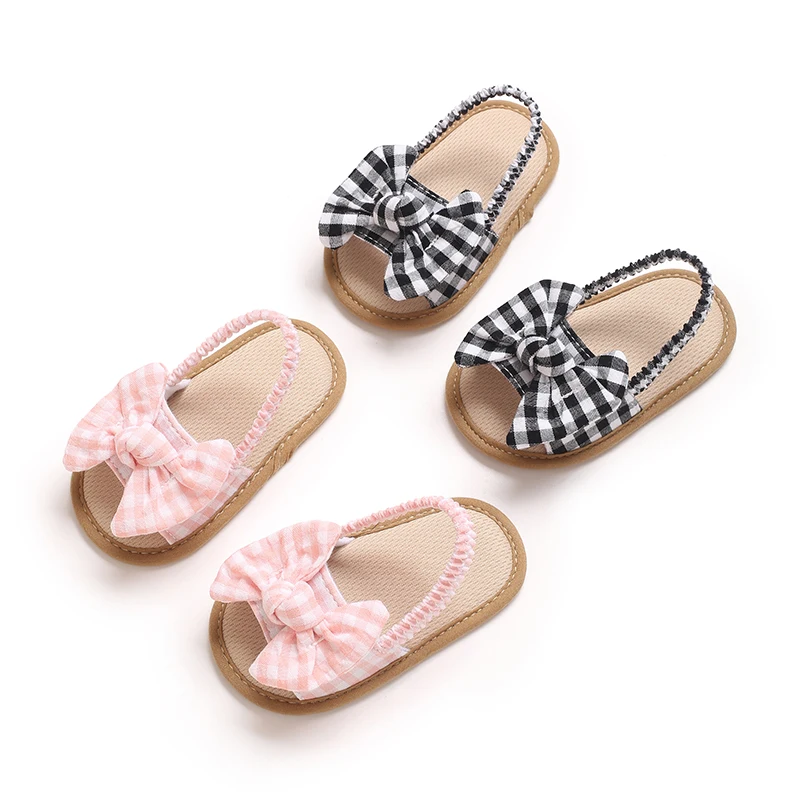 Cute Bow Grid Baby Beach Sandals, Soft Sole Casual Versatile Shoes, Sweet Style Infant Summer Sneakers 0-18 Months