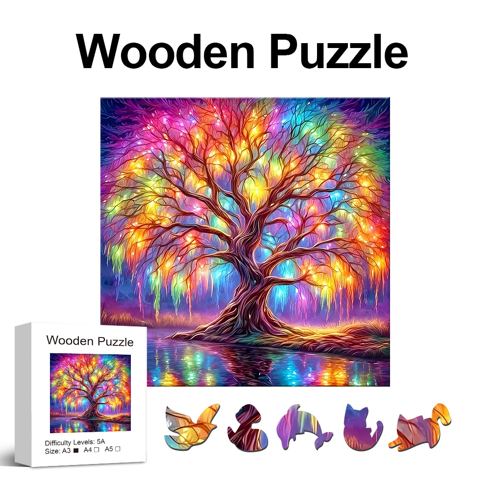 Colorful Tree Creative Wooden Puzzle, Uniquely Irregular Animal Shaped Wooden Toys, Creative Handmade Decorations, Holiday Gifts