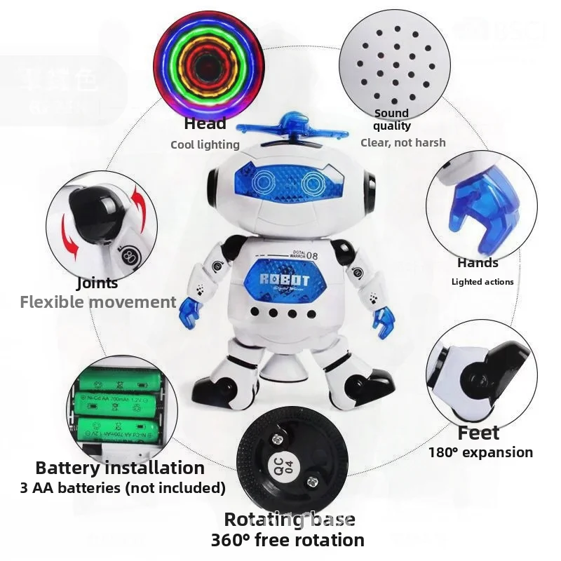 강력한 바람, 전기 조명, 노래 기능을 갖춘 지능형 회전 우주 댄싱 로봇 장난감, 남녀 어린이를 위한 인터랙티브 인형