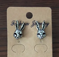 Goth Rabbit Stud Cute Cross Hare Bunny Rose Earring Animal Cocktail Party Motorcyclist Ear Retro Silver Color Gothic Jewelry
