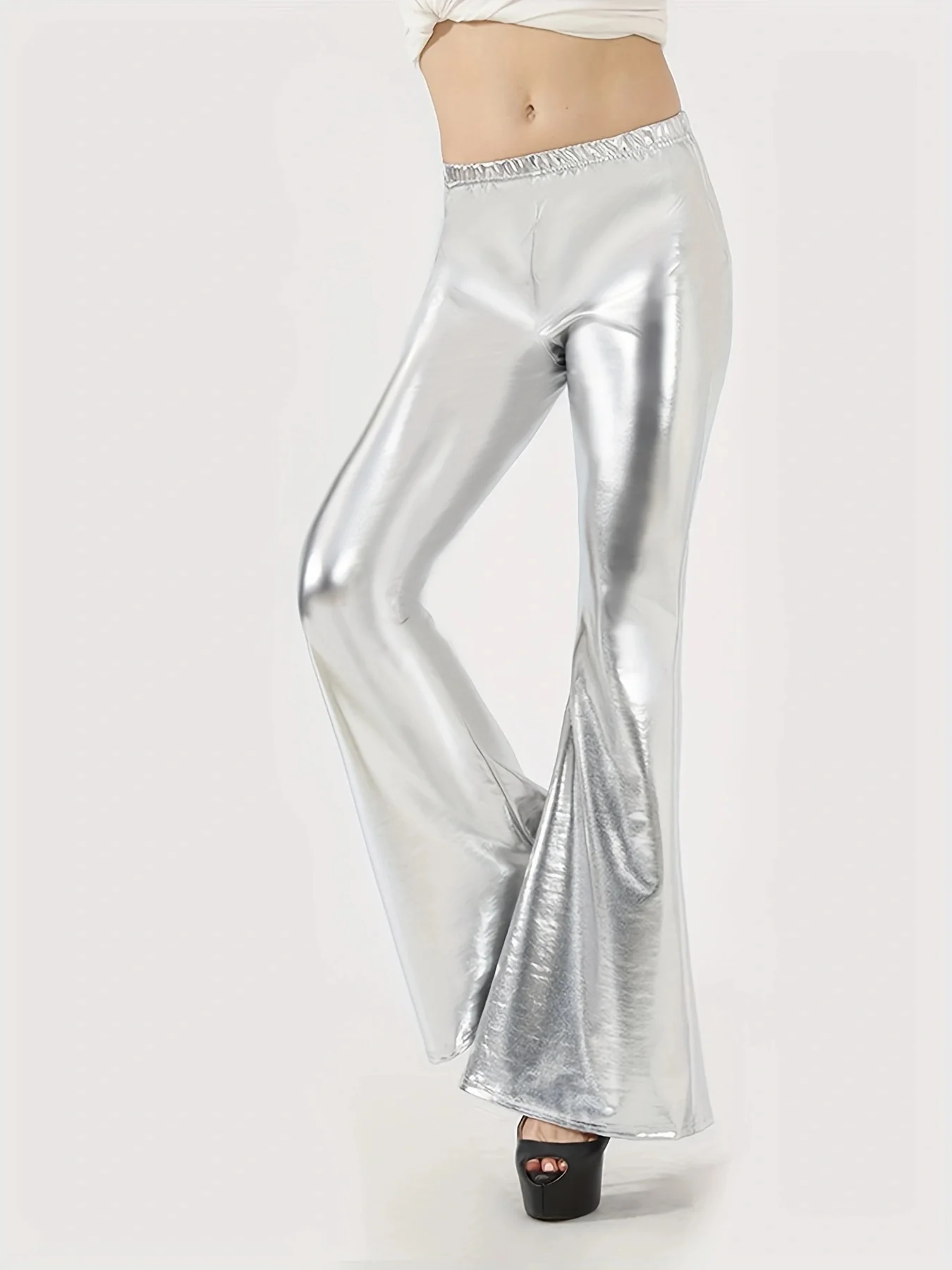 女性のための光沢のある革のパンツ,シルバーのスリムパンツ,ヒップを上げる,ファッショナブル,新しい,春と秋