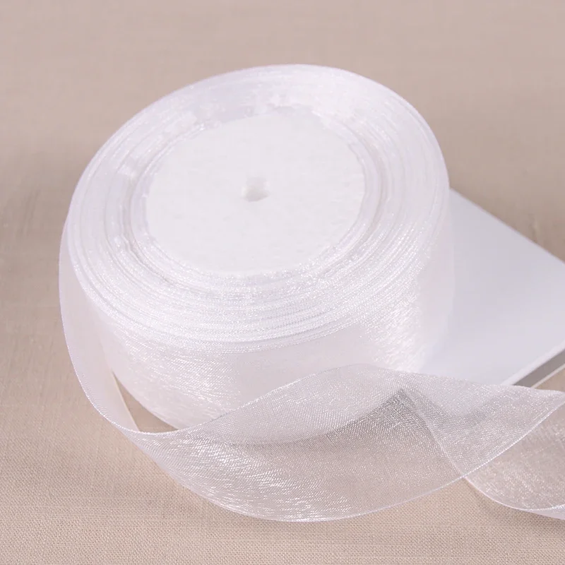 15mm 20mm 25mm 40mm 50mm White Organza Ribbon 45Meters/Roll DIY Crafts Supplies Wedding Decoration Valentine's Day Gift Wrapping