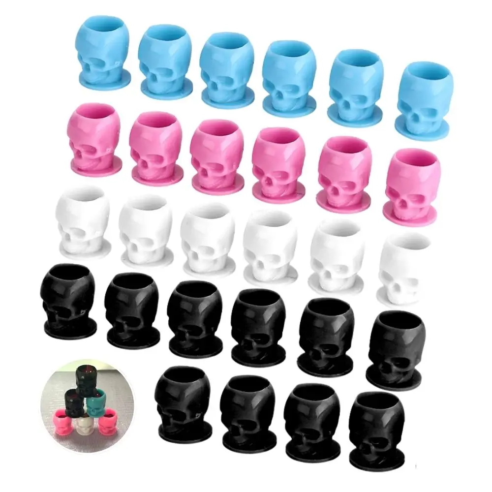 Disposable Tattoo Ink Cups 6/10pcs Skull Design with Base - Permanent Makeup Pigment Holder Container for Professional Artists