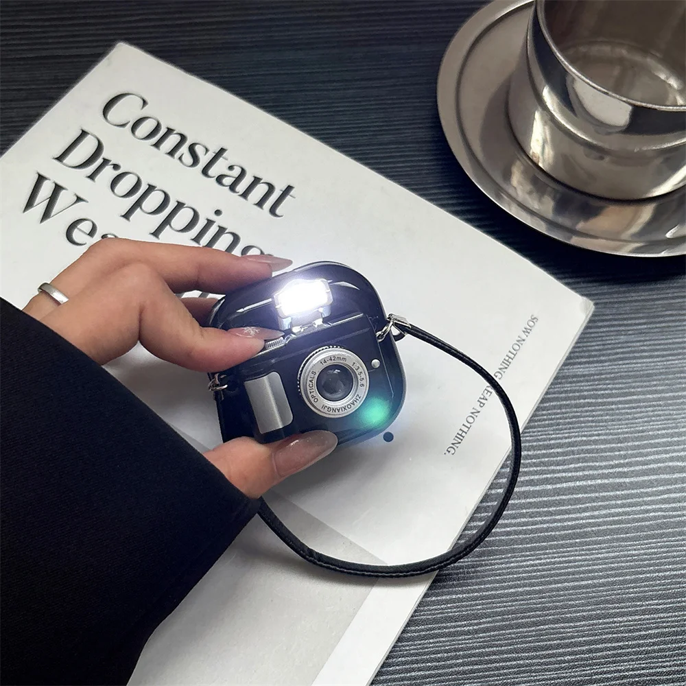 Fashion Cute Flash Camera 3D Earphone Case Shockproof Cover for Samsung Buds4 Cover With Chain Case For buds4pro Headphone Case