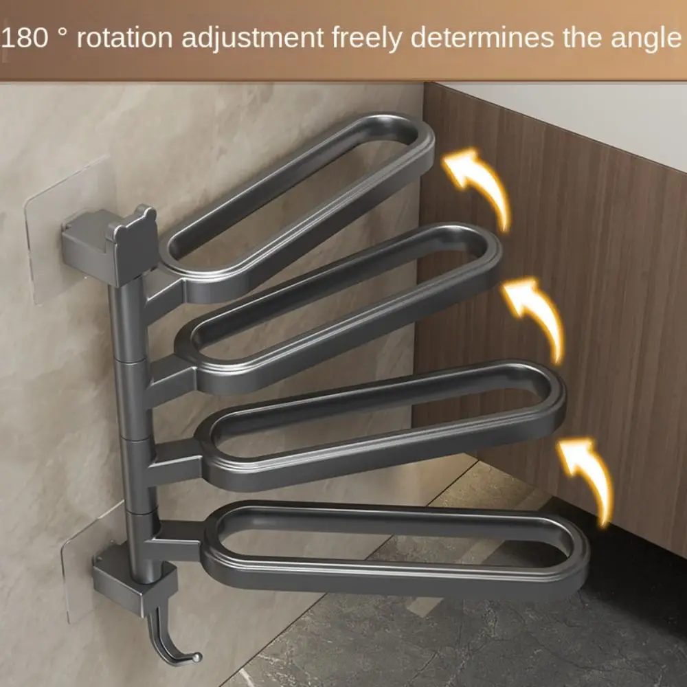 

180° Rotation Rotatable Towel Holder Space Saving No-Punching Wall Mounted Towel Bar Multi-layer Wear-resistant