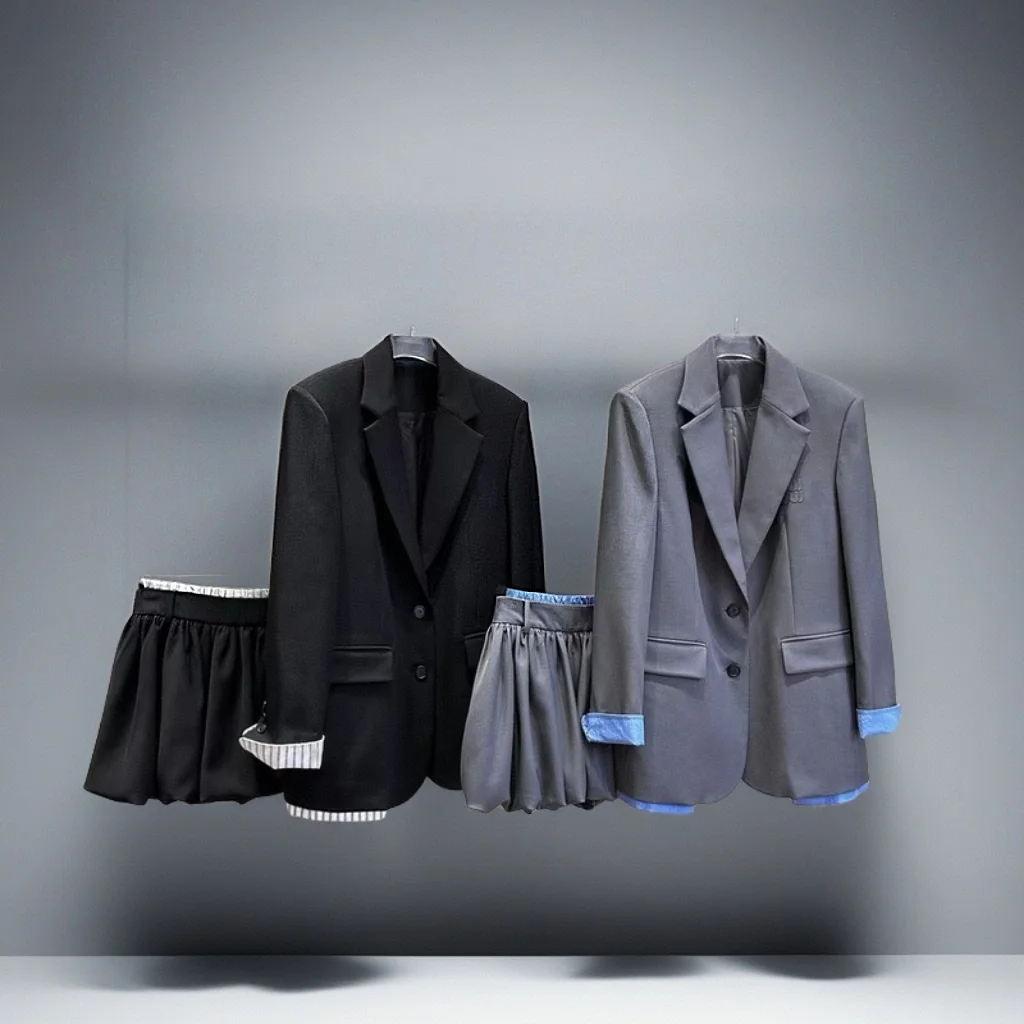 Ele Bla Stripe Damenanzug Jaet Loose Commute Casual Sle Long Sve Classic Collar Single Button Sluiting