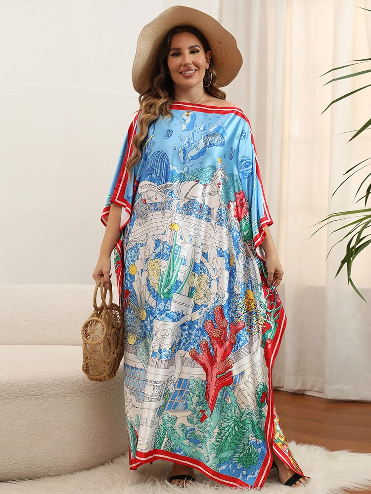 Beach Kaftans Bohemian Maxi Dresses 2022 Printed Bikini Cover Ups Elegant Bathing Suits Seaside Holiday Beachwear Dropshipping