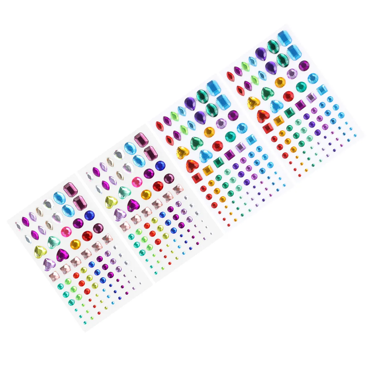 

4 листа разнообразных наклеек из хрустальных стразов: овальные и в форме сердца, самоклеящиеся акриловые блестящие стразы для поделок и скрапбукинга