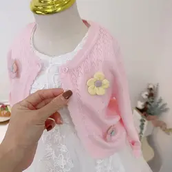 1-11yrs White Children Girls Cardigan Sweater Embroidery 100% Cotton Girls Jaket Coat 2 3 4 6 8 Years Old Kids Clothes RKC185005