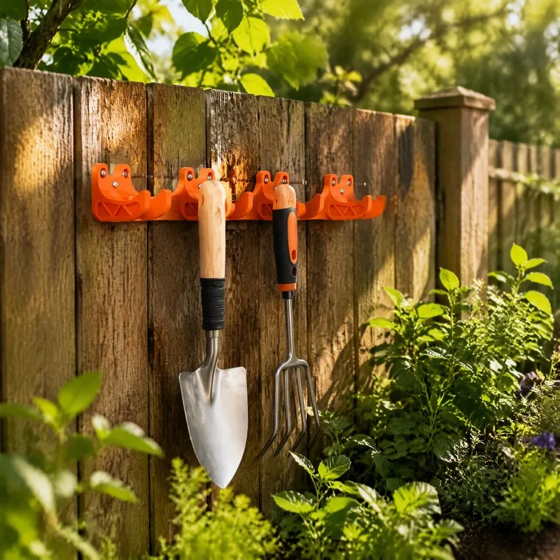 1PCS Wall‑Mount Gardening Tool Holder, 3 Free Screws Included, Plastic Storage Hooks for Shovel Rake Fork Garage & Garden Use